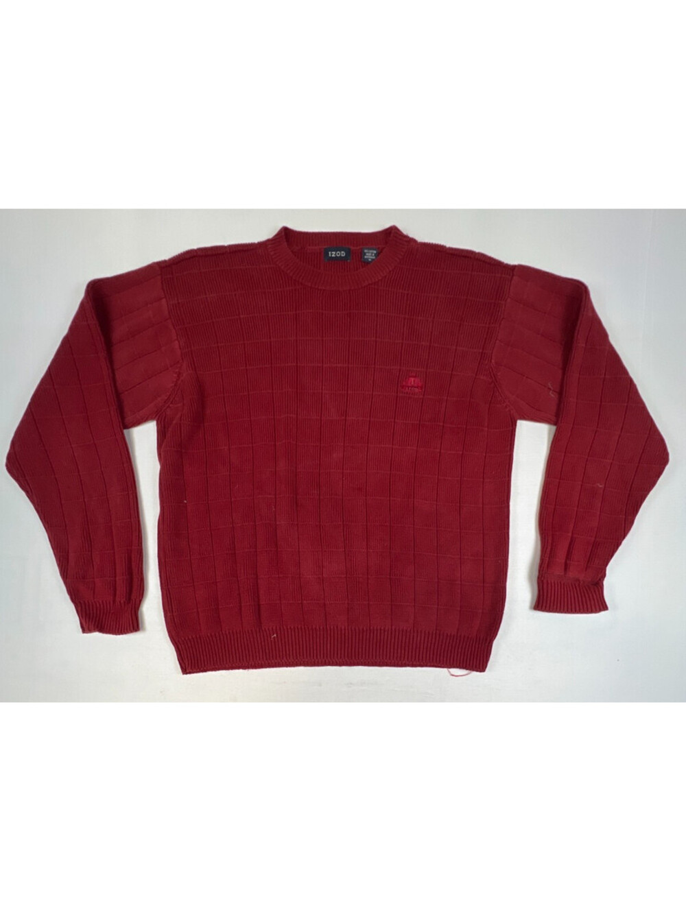 Vintage IZOD Mens Red 100% Cotton Grid Knit Crewneck Sweater Size M